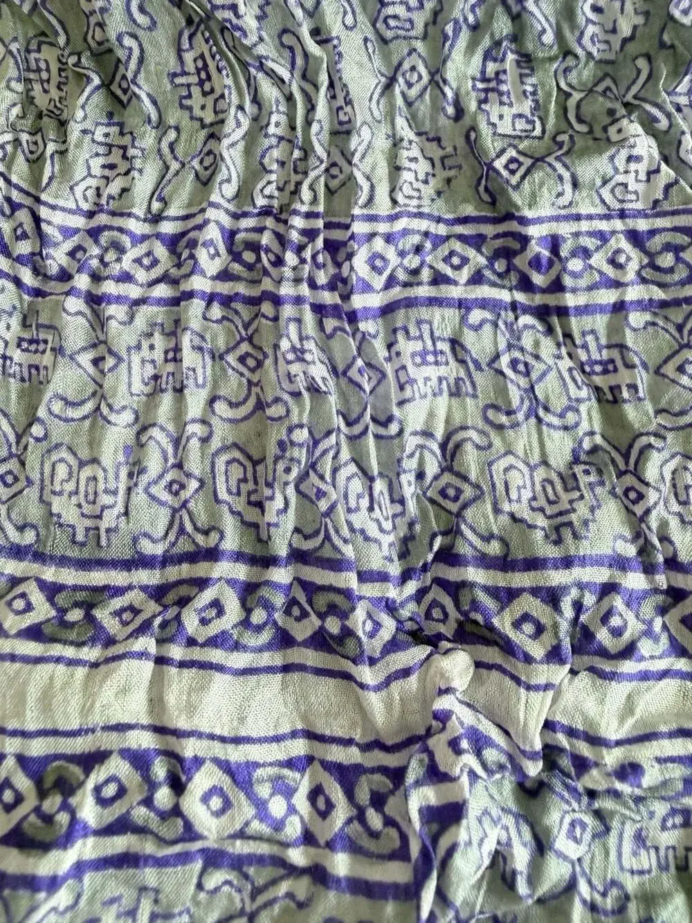 Vintage 100% Silk Purple and Grey Geometric Printed Crinkle Scarf